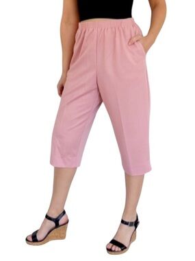 Alfred Dunner blush pink high rise elastic waist cropped capri pants size 10